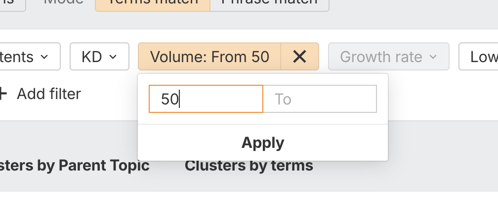 Ahrefs Keywords Filter Suchvolumen