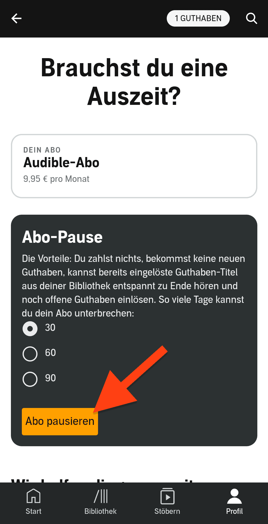 Audible Abo pausieren in der App (2)
