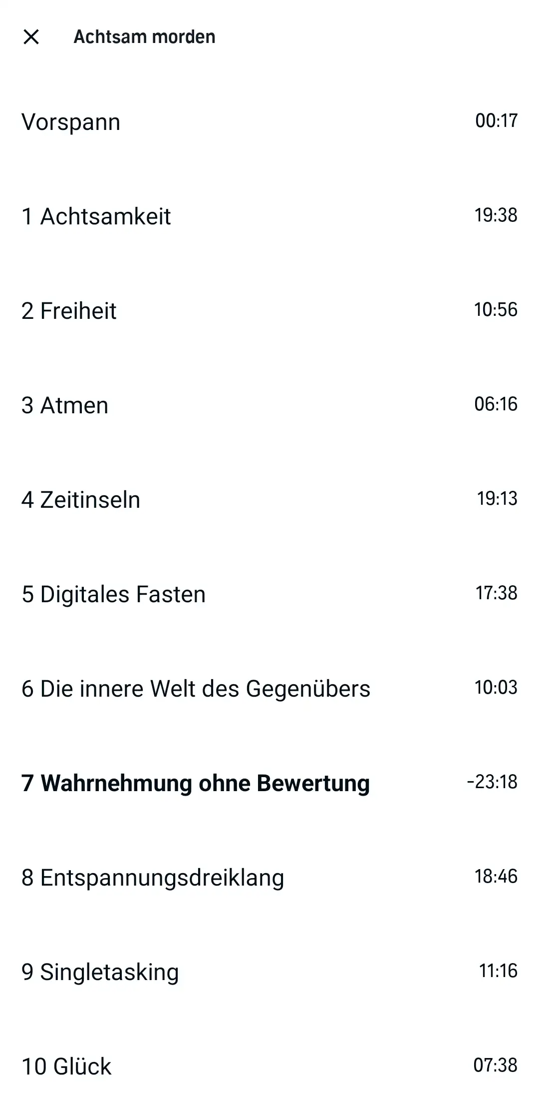 Audible App Player: Kapitelübersicht