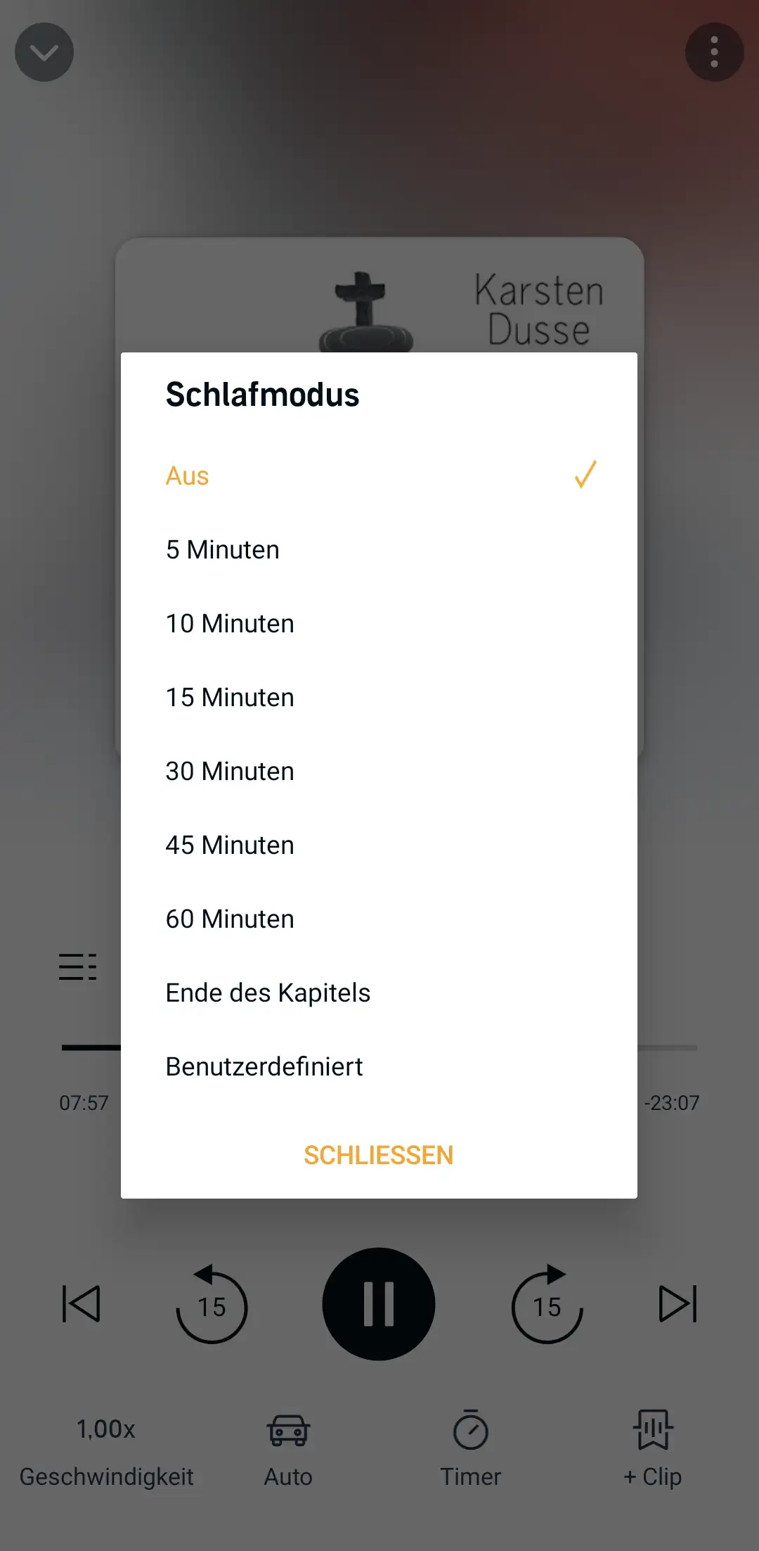 Audible App Player: Schlafmodus / Sleep-Timer