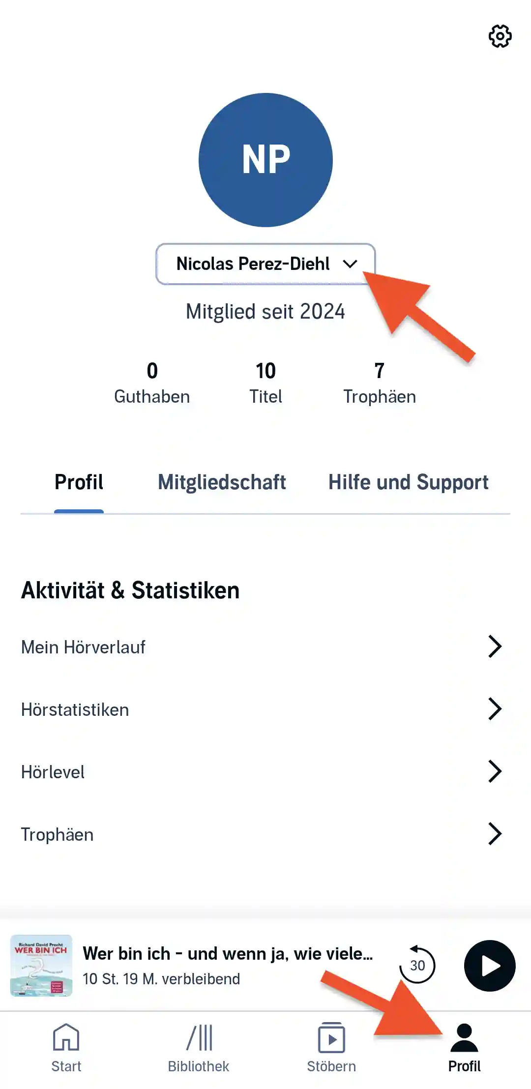 Audible: Zum Kinderprofil wechseln / Kinderprofil öffnen (1)