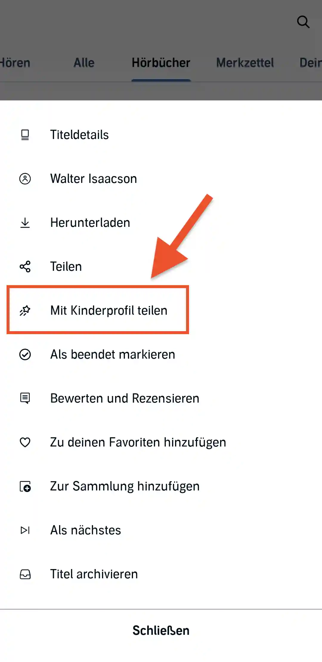 Audible: Titel mit Kinderprofil teilen / freigeben (2)