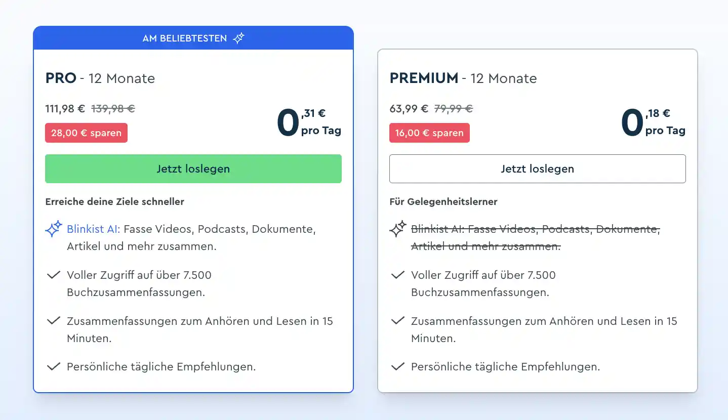 Blinkist Abos (Kosten / Preise)
