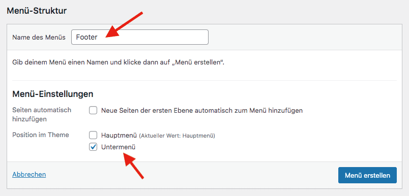 blog footer menü erstellen - schritt 2