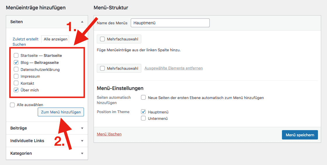 blog hauptmenü / navigation erstellen - schritt 2