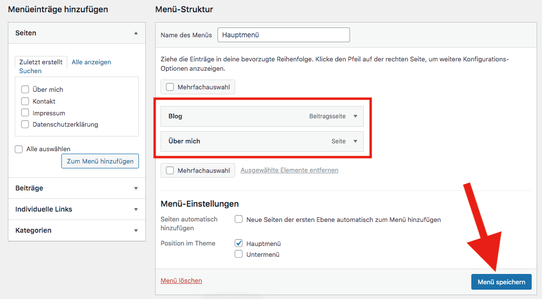 blog hauptmenü / navigation erstellen - schritt 3
