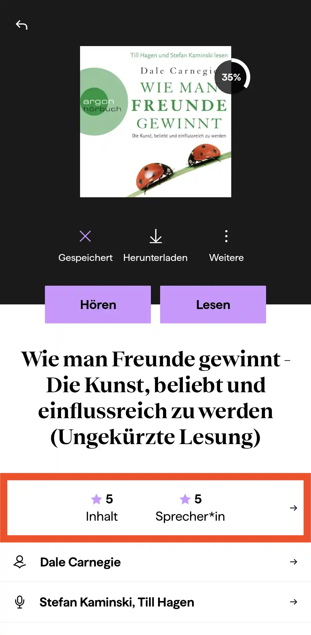 BookBeat App: Bewertungen für Inhalt & Sprecher ansehen / bearbeiten (1)