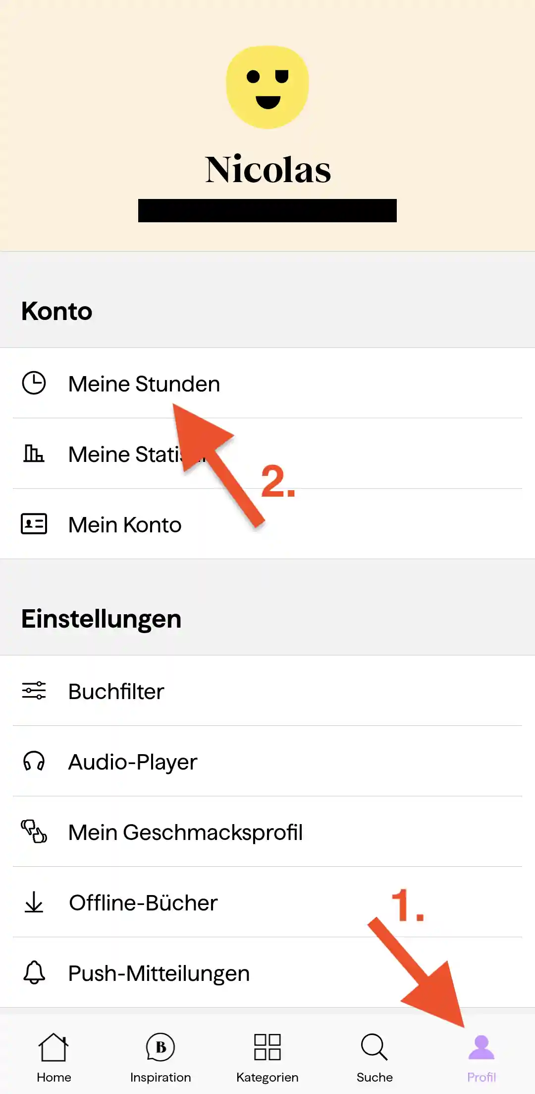 BookBeat App: Gehörte Stunden / wie viele Stunden (1)