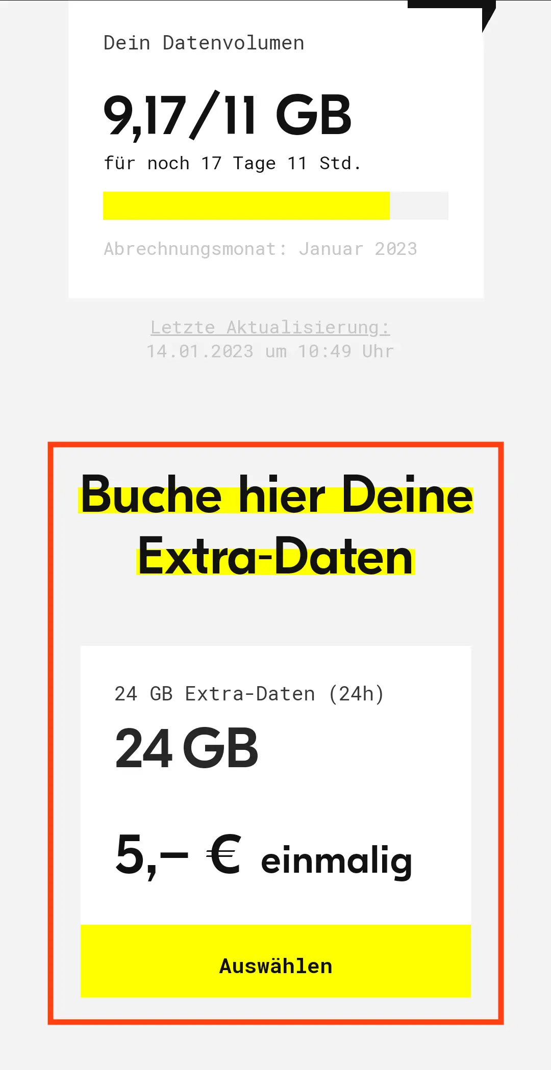 fraenk Datenvolumen nachbuchen / Extra-Daten (3)