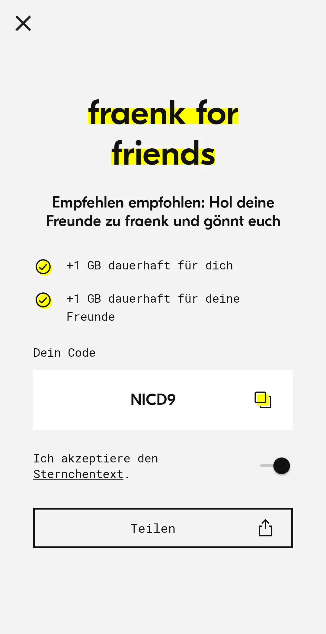 fraenk for friends - code in der app (1)