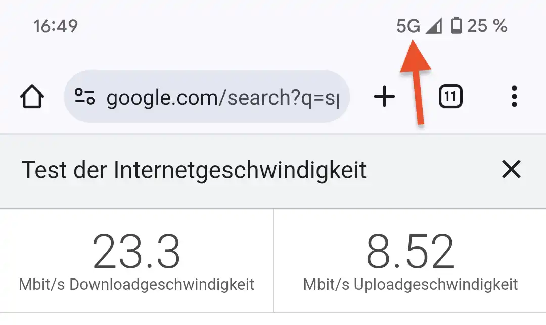 fraenk LTE Geschwindigkeit (5G) Speed-Test / Geschwindigkeit