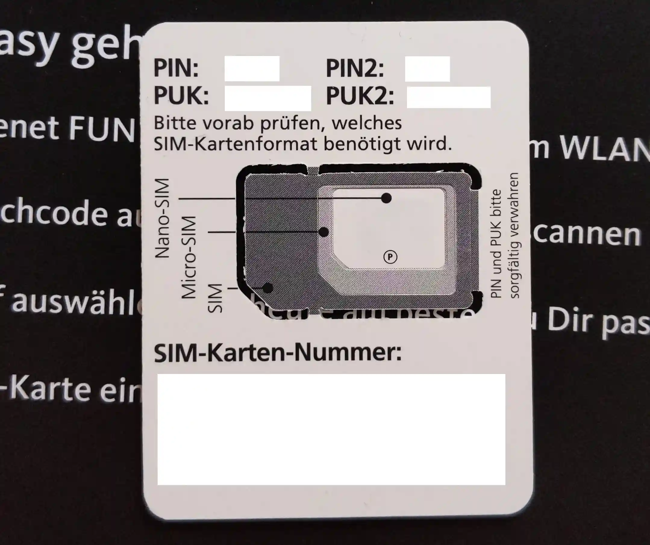 freenet FUNK SIM Karte Größen (Micro, Nano)