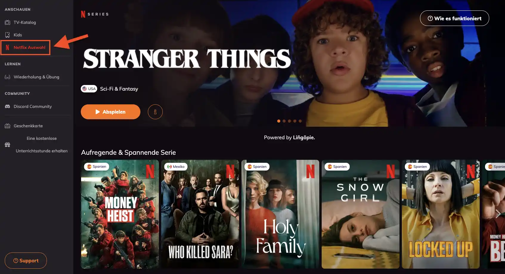 Lingopie: Auswahl an Netflix-Inhalten