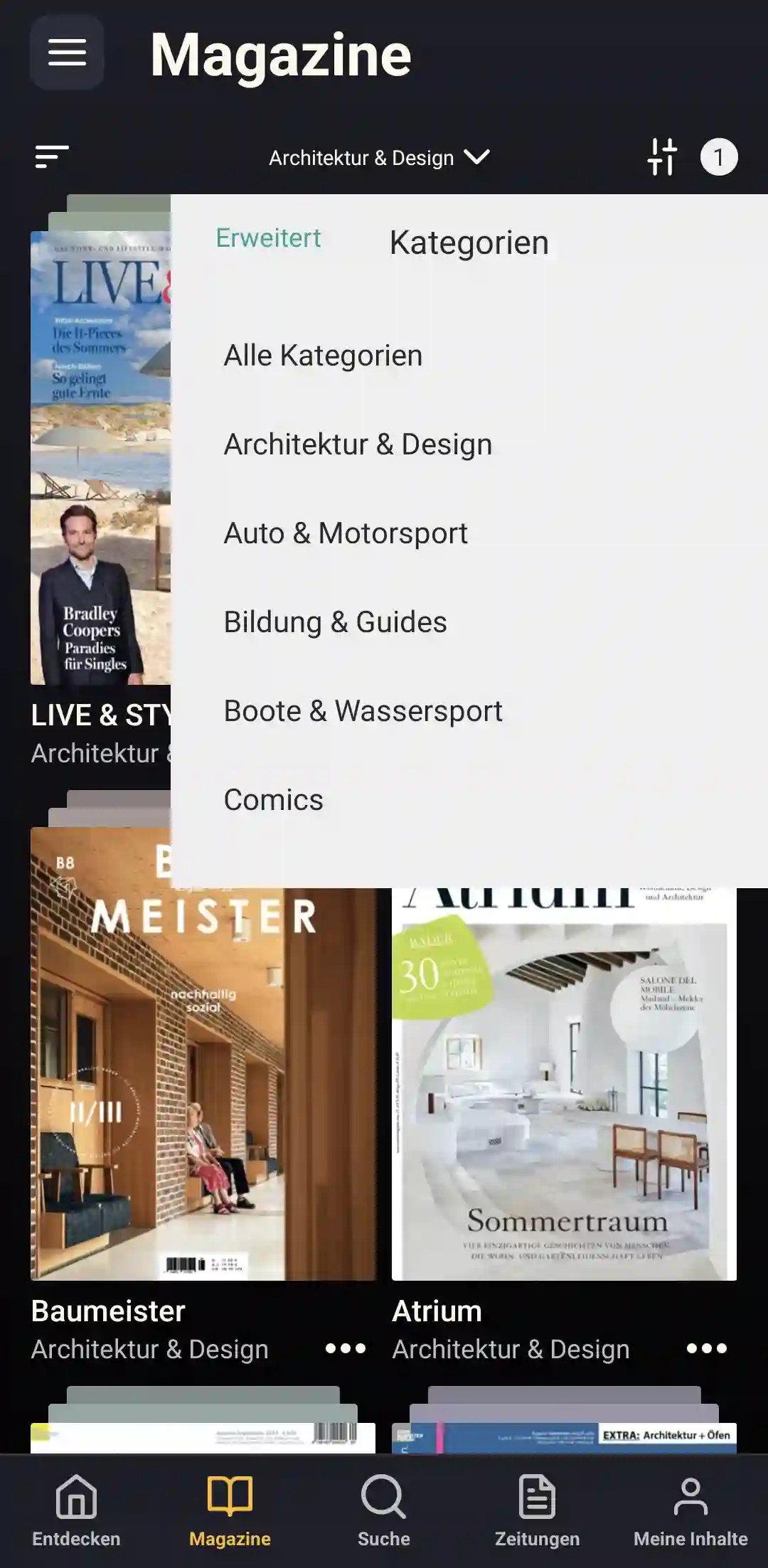 Readly App: Magazine filtern (Kategorie, Sprache, Land) - 1