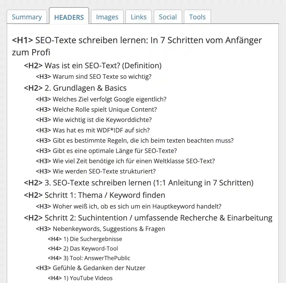 SEO-Text HTML Struktur (Beispiel)