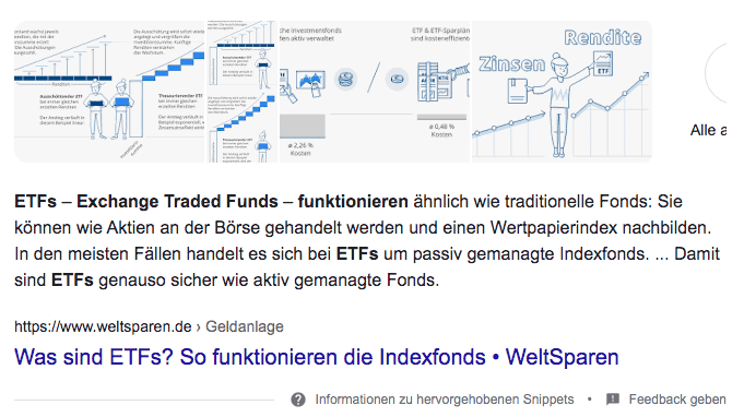 serp feature: featured snippet (hervorgehobenes ergebnis)