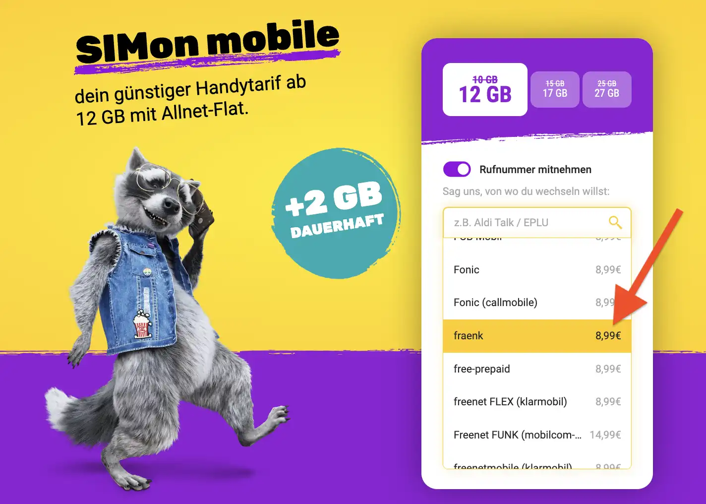 SIMon mobile Rufnummer mitnehmen - Tarif-Kosten je nach Anbieter