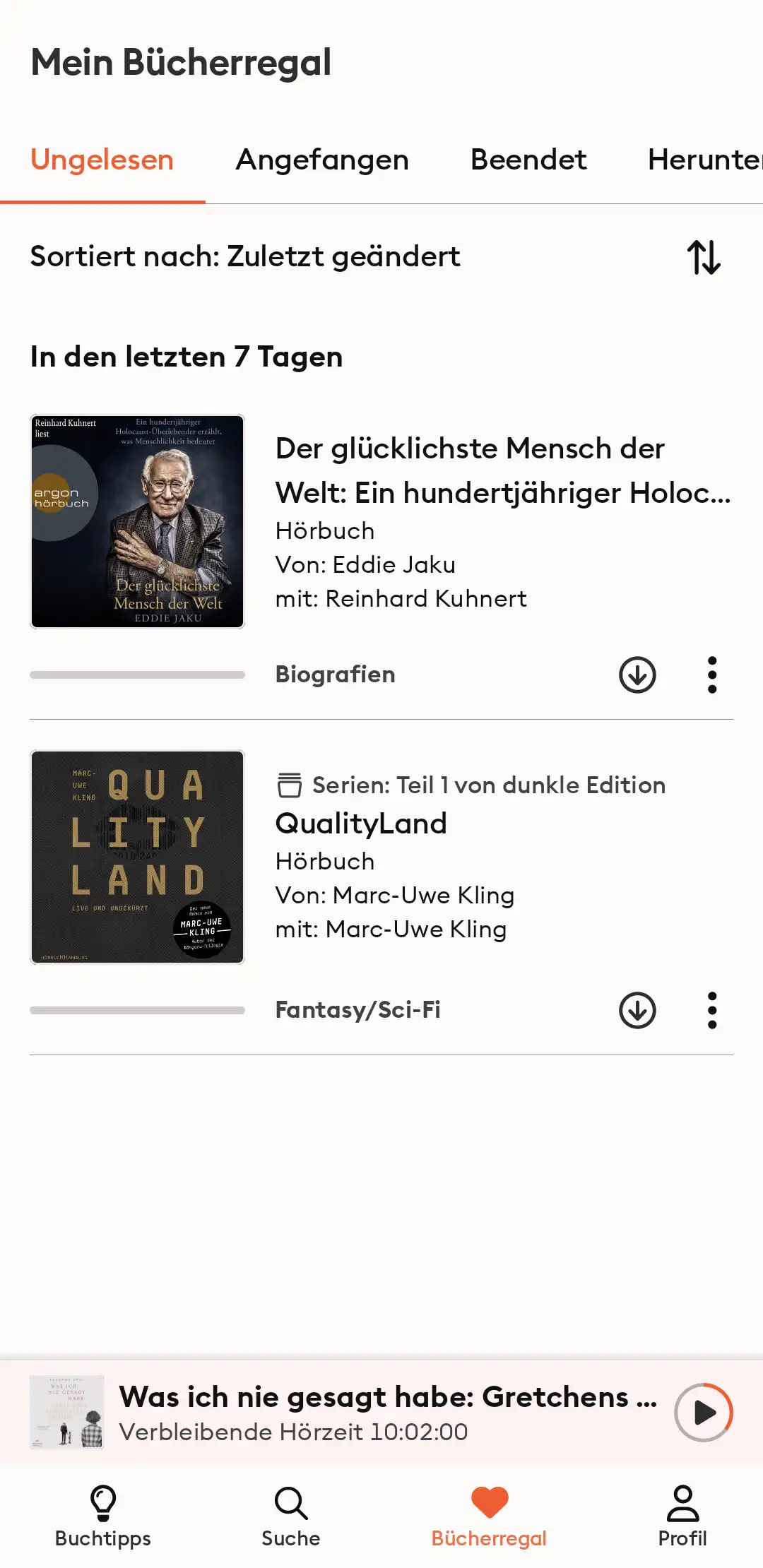 Storytel App: Bücherregal / Meine Bücher