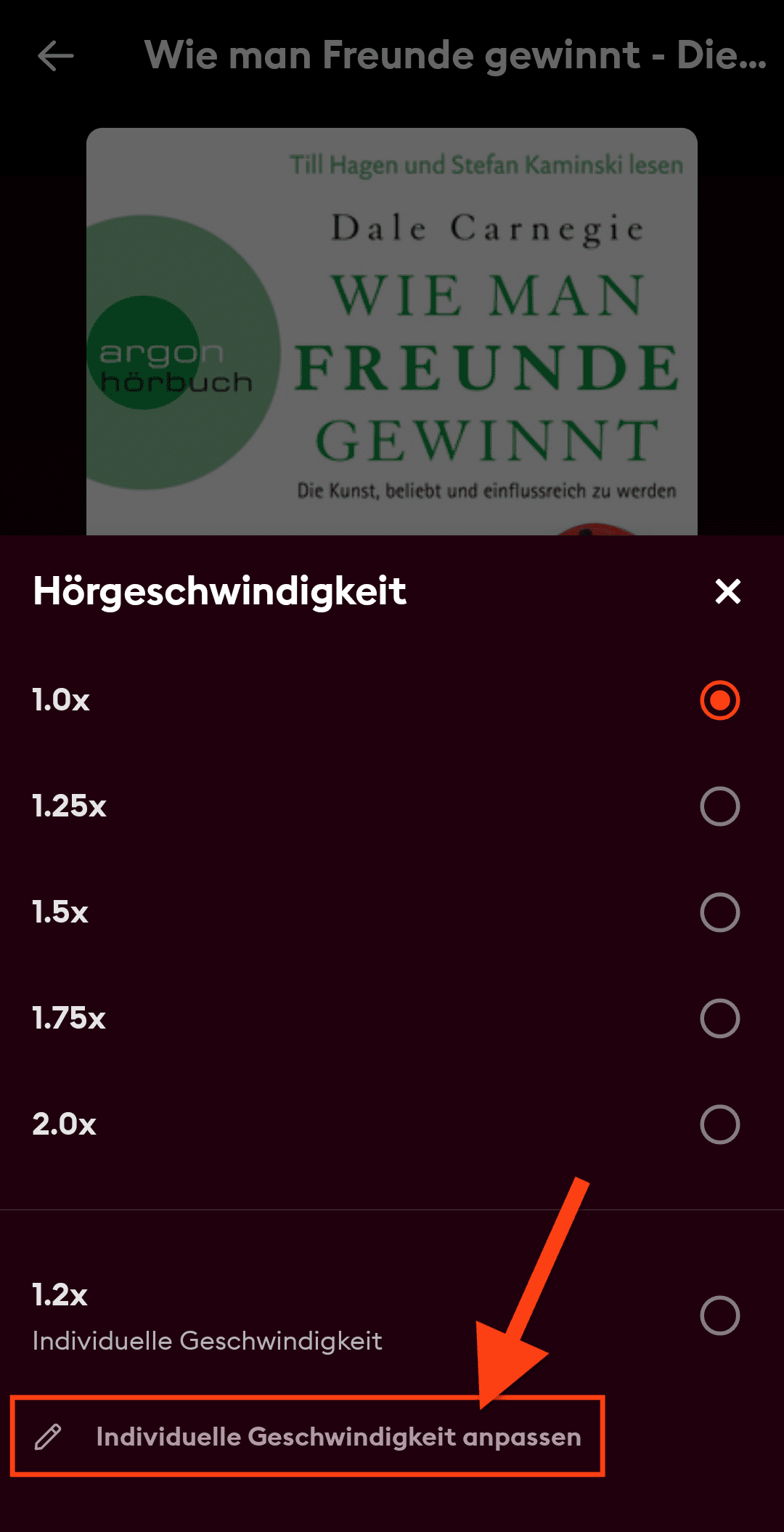 Storytel App: Hörgeschwindigkeit / Geschwindigkeit einstellen