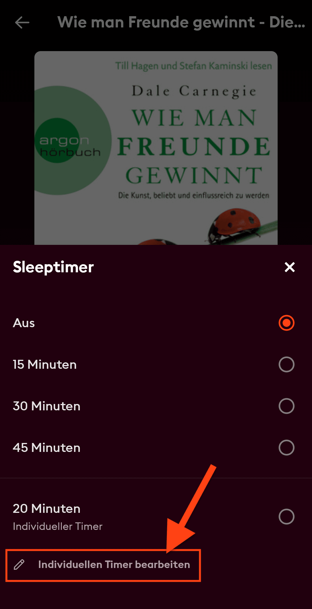 Storytel App: Sleeptimer / Schlummerfunktion / Schlaf-Timer