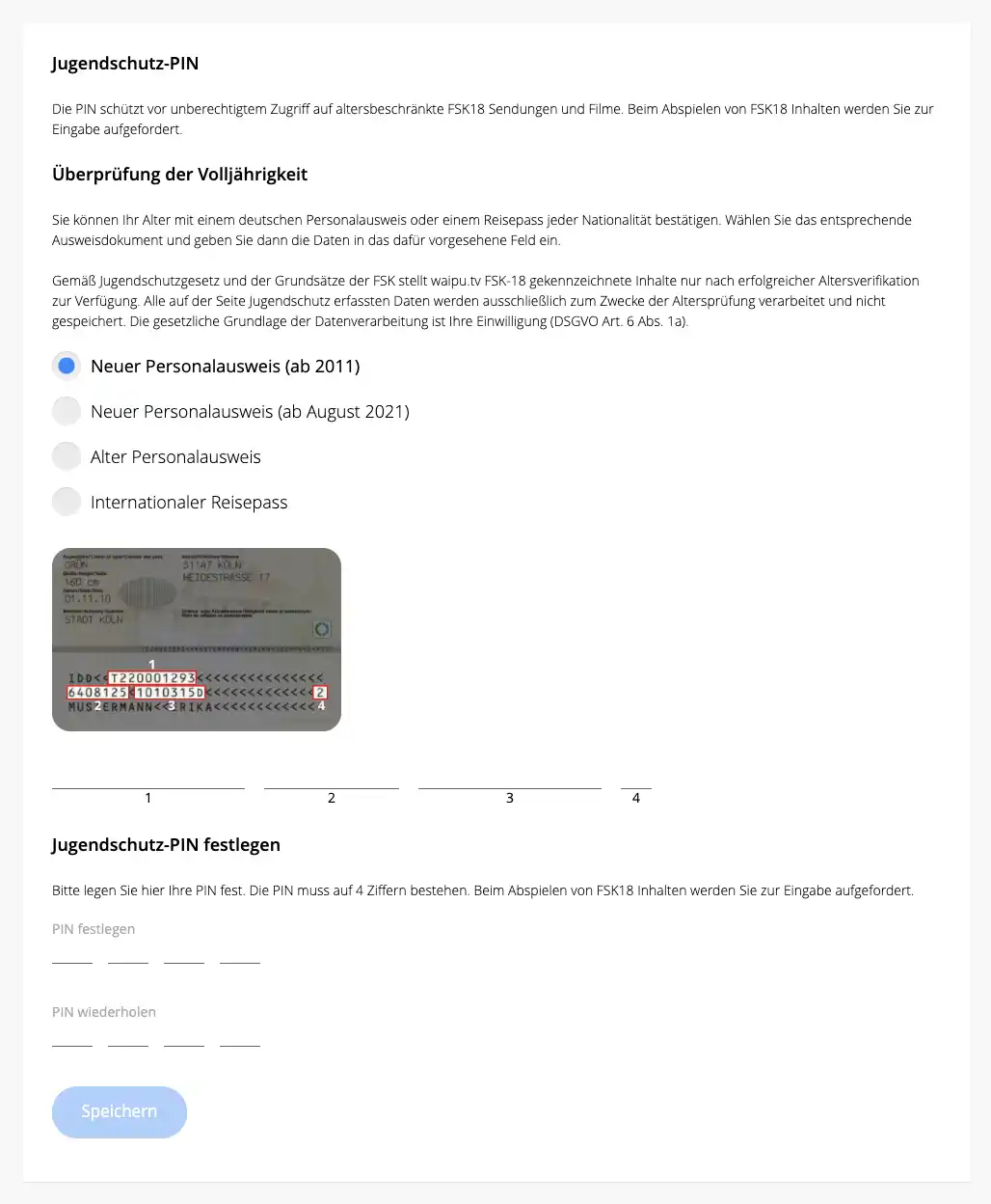 Waipu TV Jugendschutz deaktivieren (Alter mit Personalausweise verifizieren)