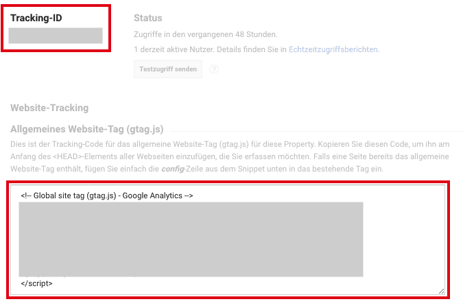 Google Analytics Tracking-Code / Tracking-ID
